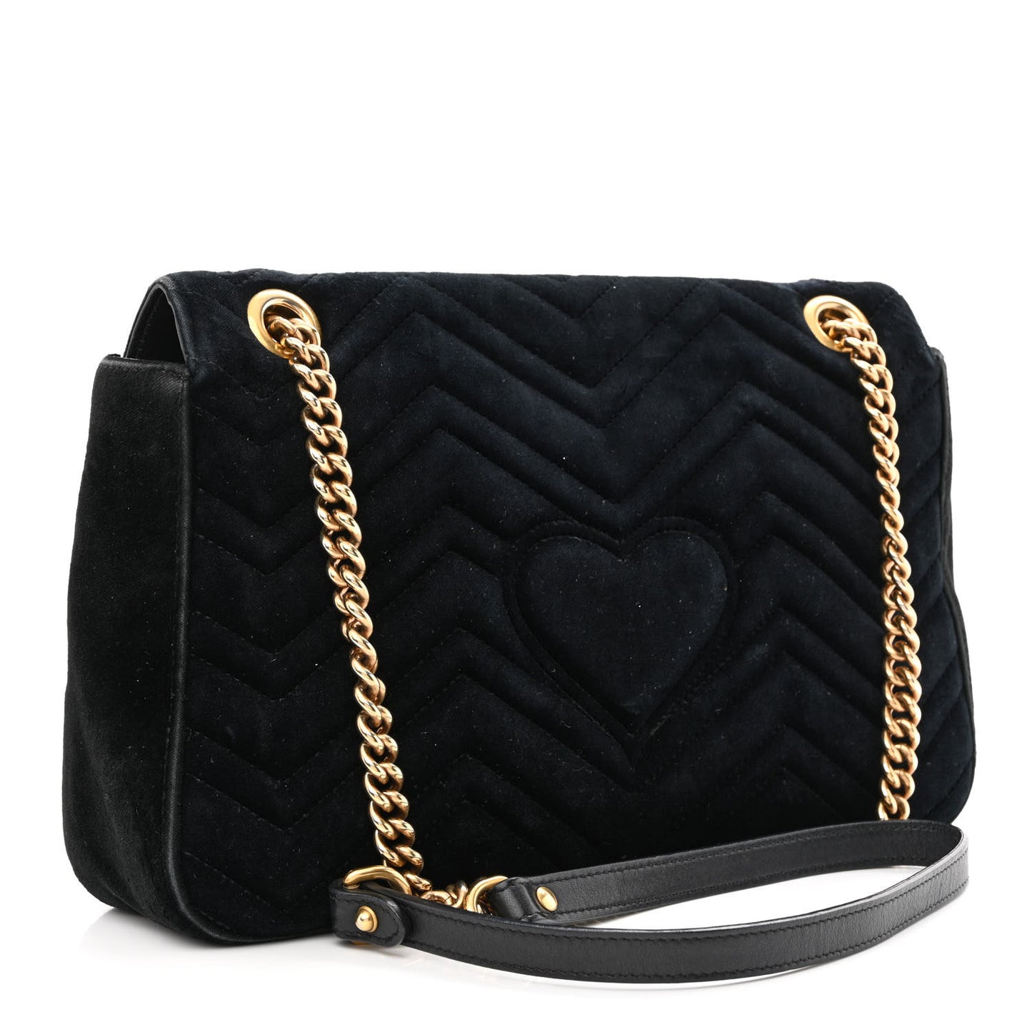 Velvet Matelasse Loved Embroidered Medium GG Marmont Shoulder Bag Black