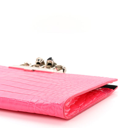 Alexander McQueen Calfskin Crocodile Embossed Knuckle Flat Clutch Neon Pink 10 of 10