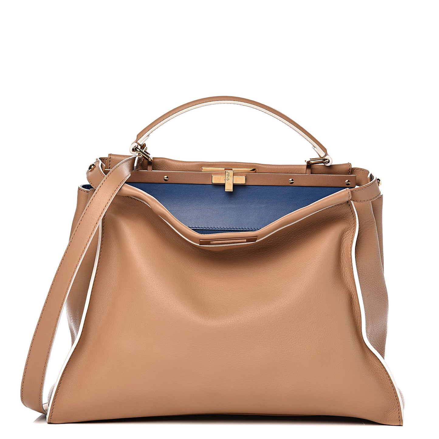 Vitello Seta Burro Large Peekaboo Iconic Satchel Cuoio Cobalto