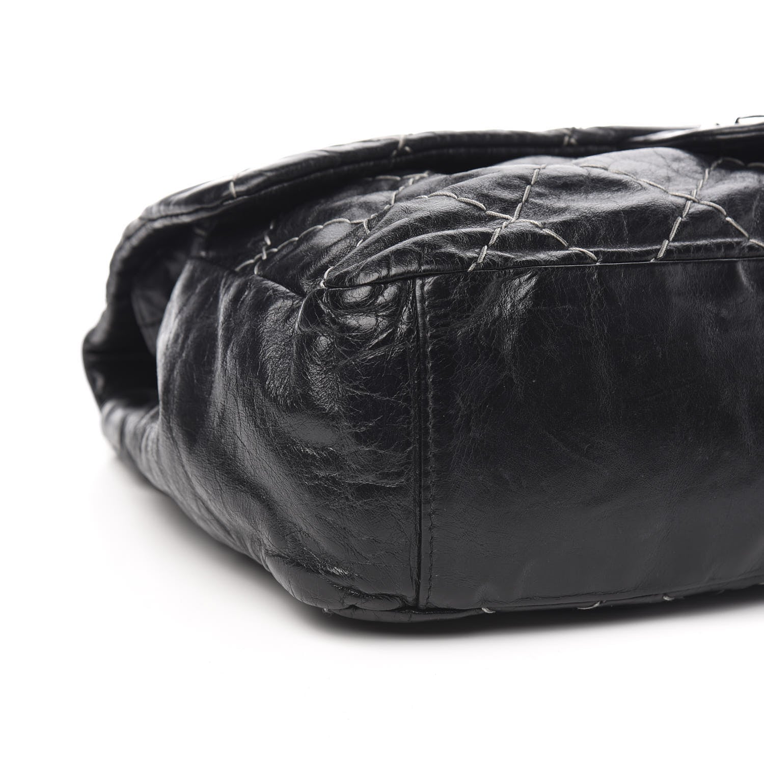 Chanel Glazed Goatskin Double Contrast Stitch Flap Black 7 of 9