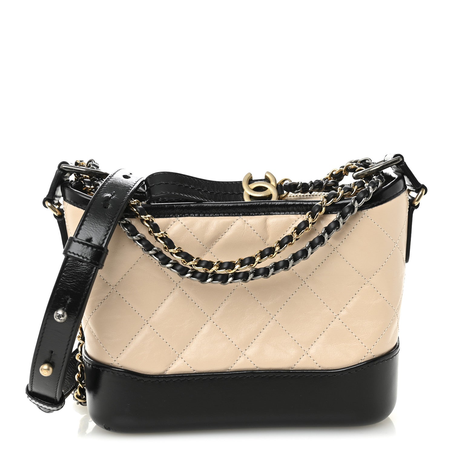 Chanel Aged Calfskin Quilted Small Gabrielle Hobo Beige Black 1 of 10