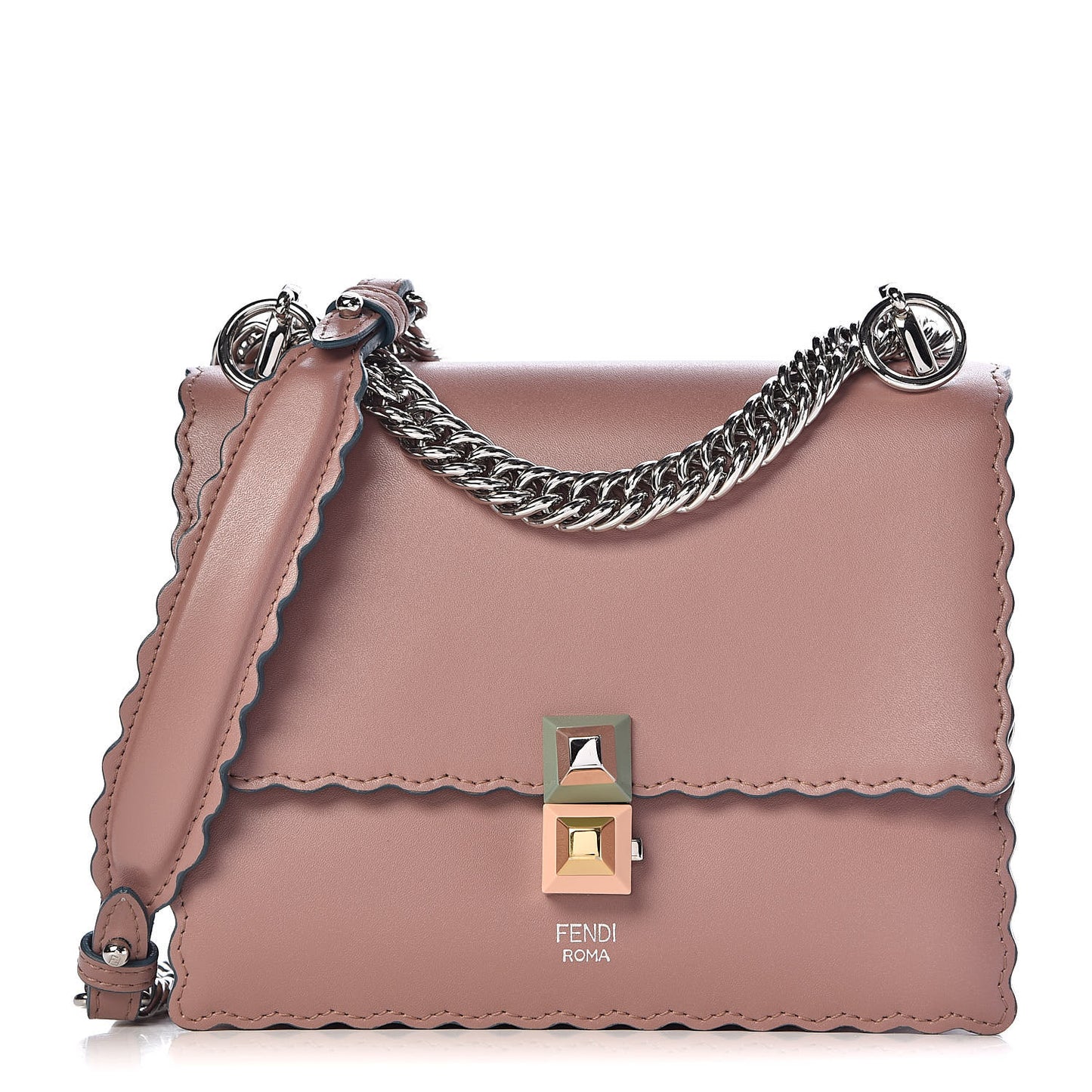 Vitello Liberty Scalloped Studded Small Kan I Shoulder Bag English Rose