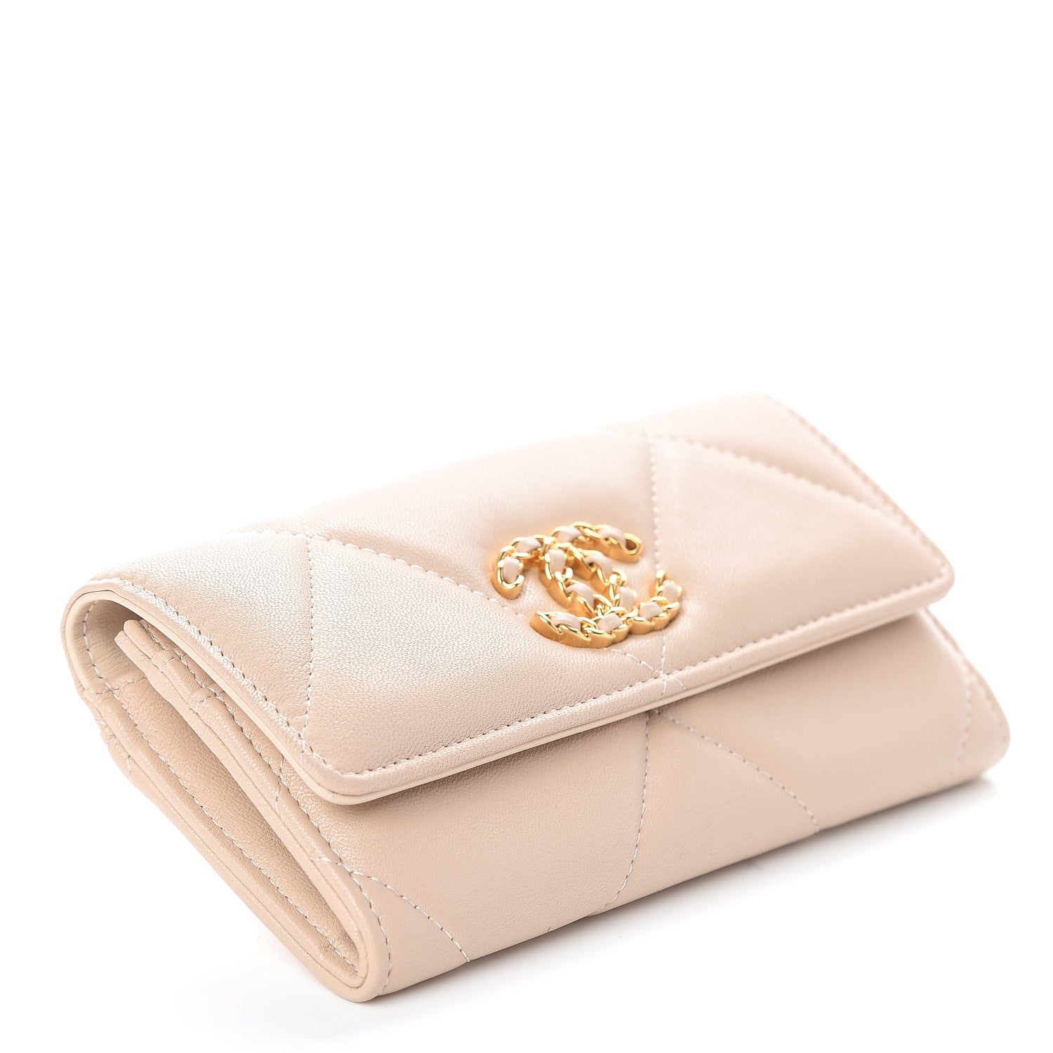 Chanel Lambskin Quilted 19 Flap Wallet Beige 3 of 7
