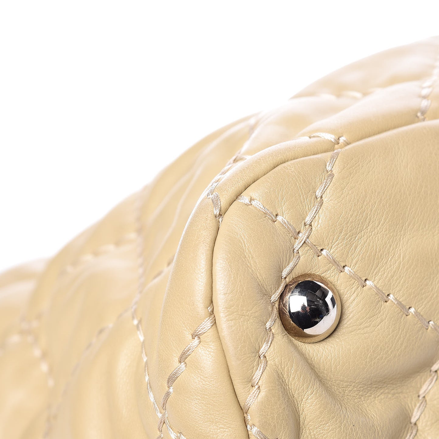 Calfskin Contrast Stitch Tote Beige