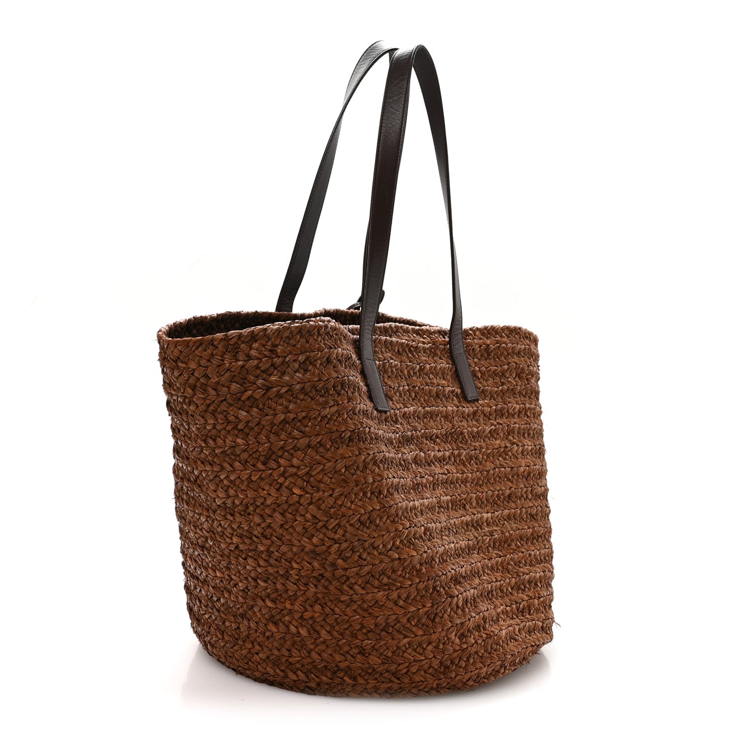 Raffia Calfskin Medium Panier Tote Dark Chocolate