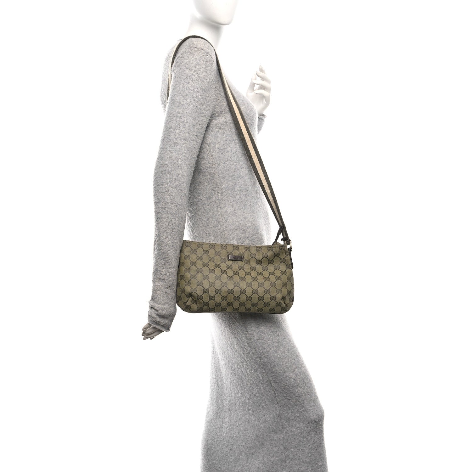 Gucci Monogram Web Small Flat Messenger Crossbody Green 2 of 11
