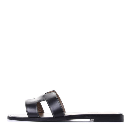 Hermes Box Calfskin Oran Sandals 39.5 Black 1 of 11