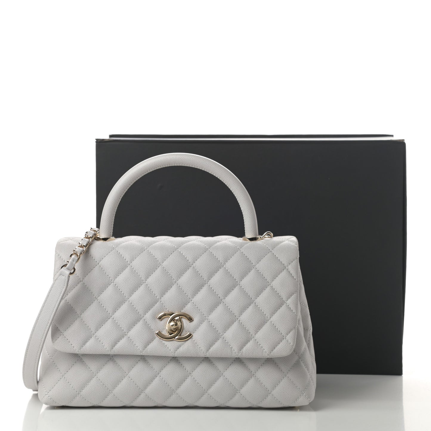 Caviar Quilted Small Coco Handle Flap Light Grey