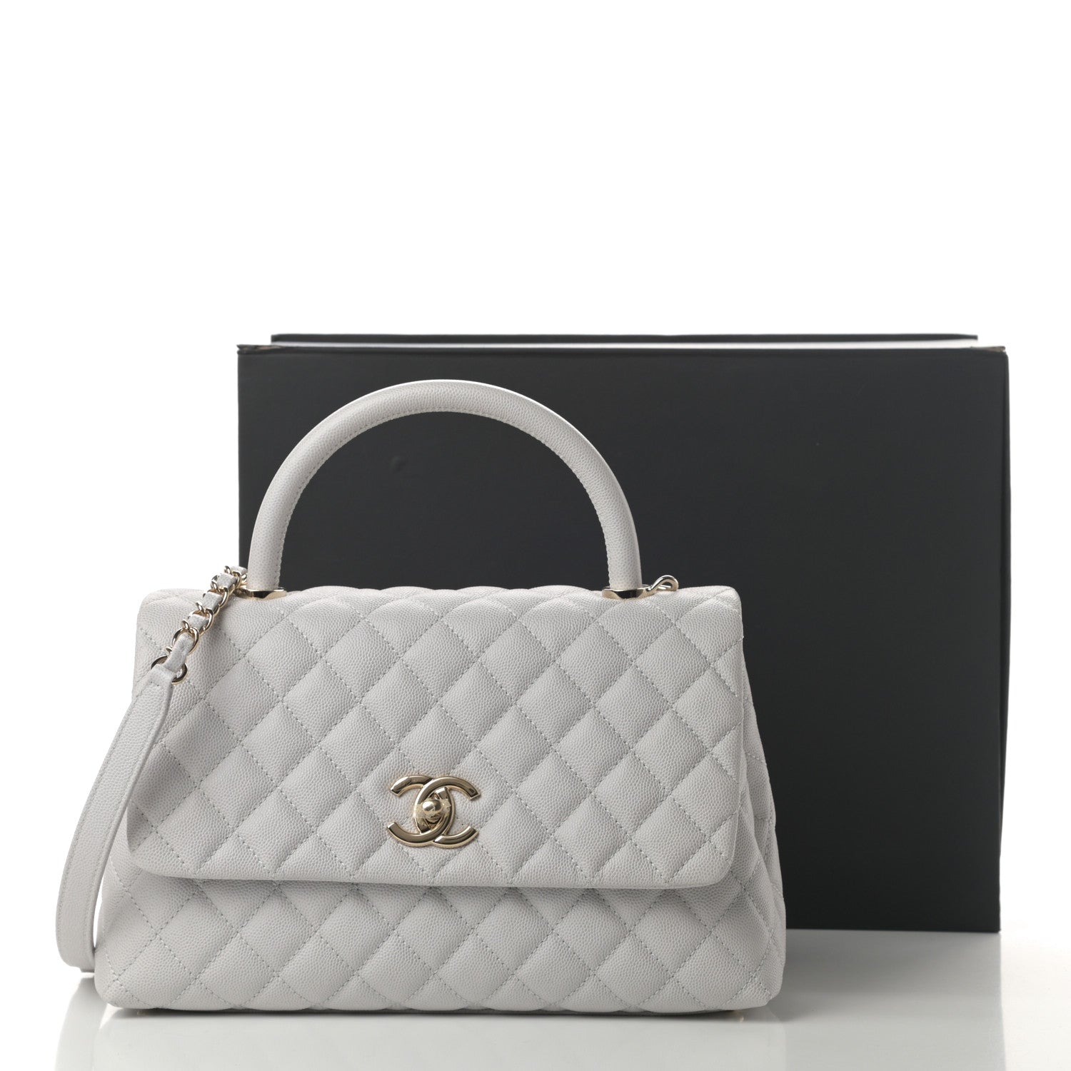 Chanel Caviar Quilted Small Coco Handle Flap Light Grey 11 of 11