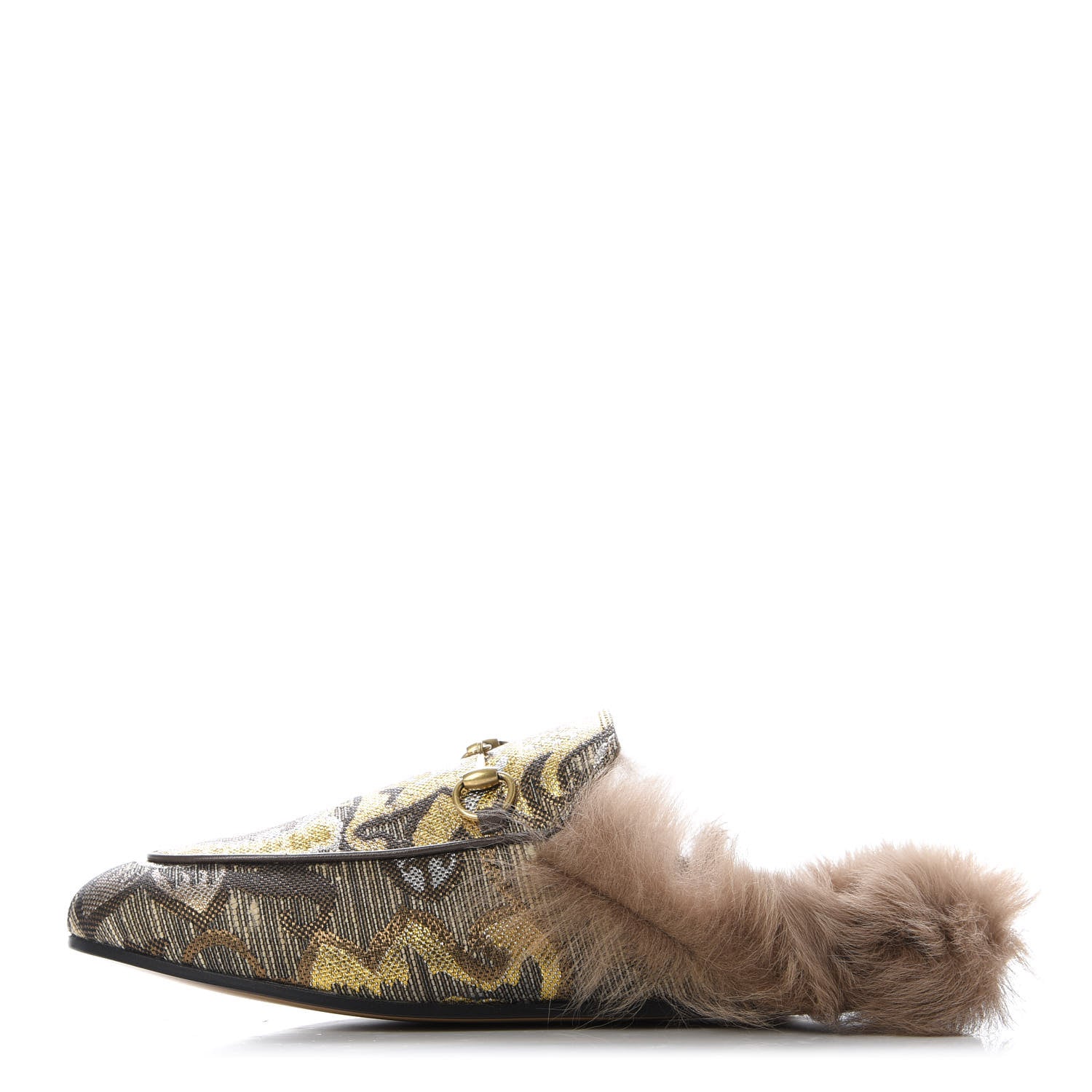 Gucci Brocade Fur Womens Princetown Slippers 40.5 Brown 1 of 9