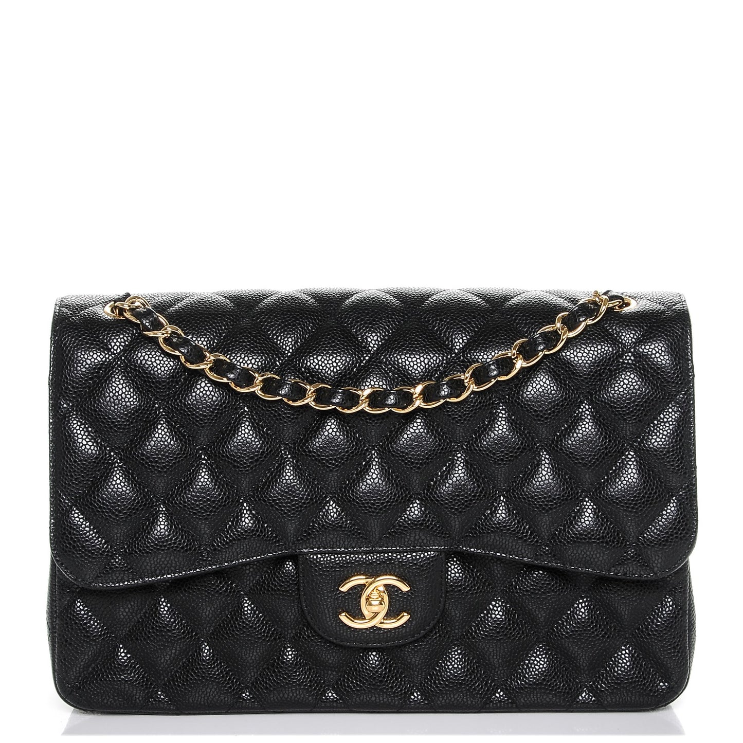 Caviar Quilted Jumbo Double Flap Black
