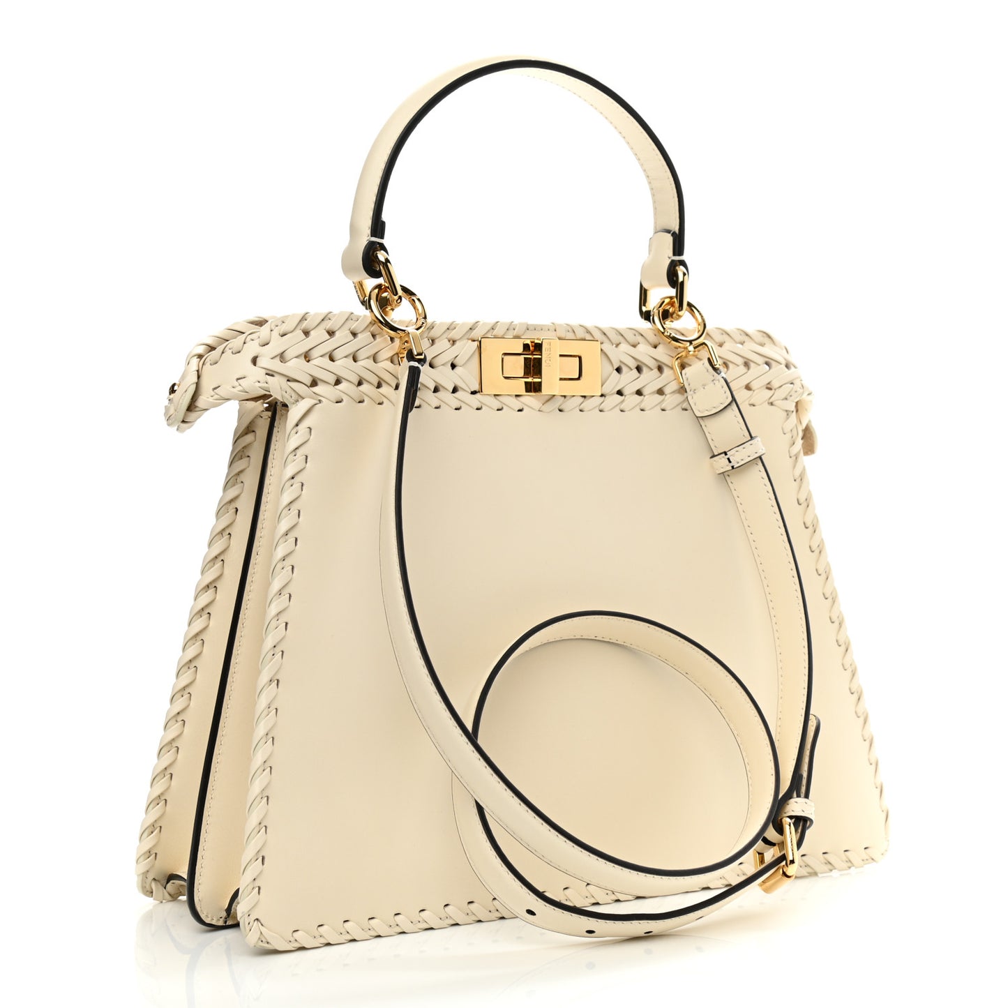 Vitello King Ceylon Shiny Nappa Woven Medium Peekaboo I SEE U Satchel White Ice