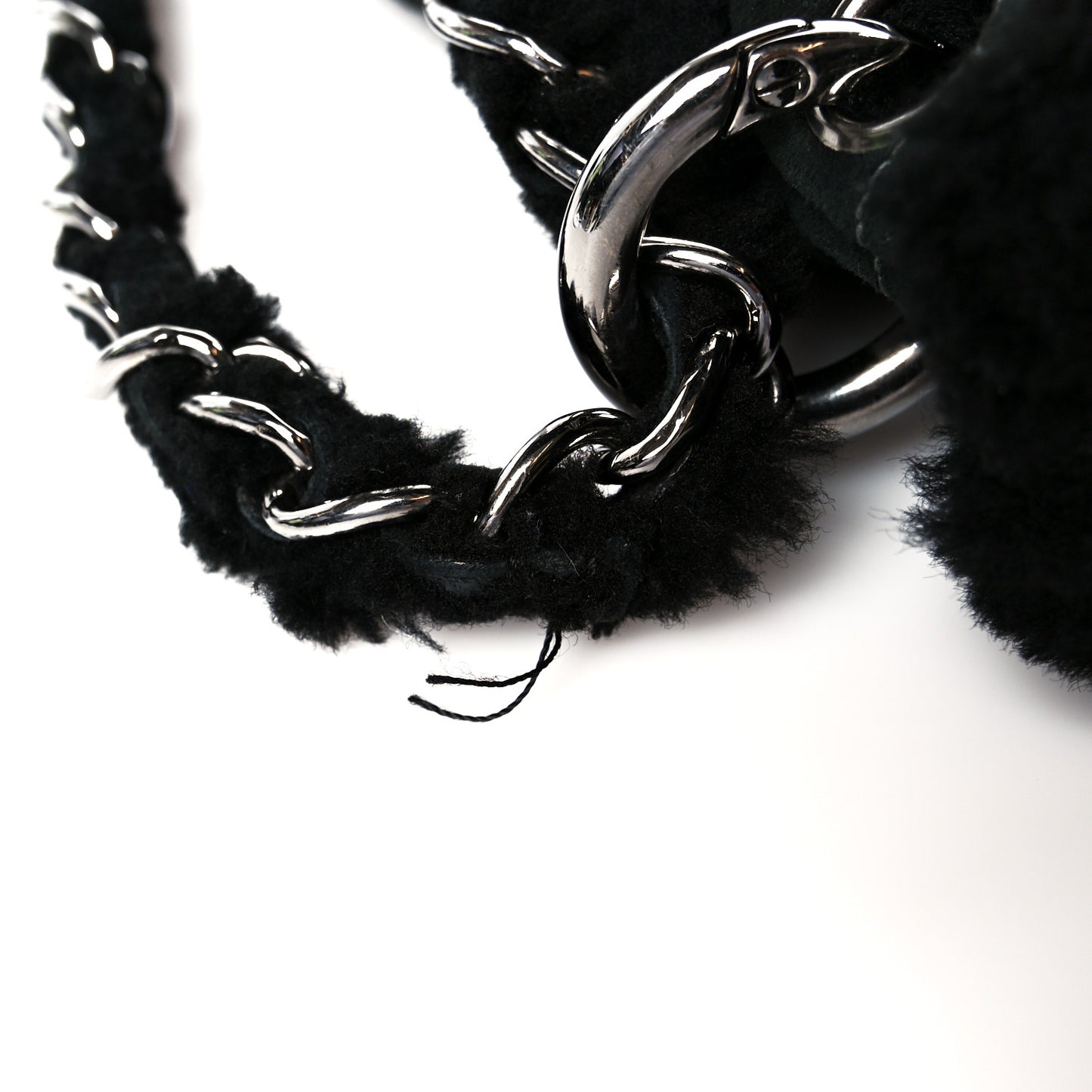 Shearling Suede Stitched CC Tote Black