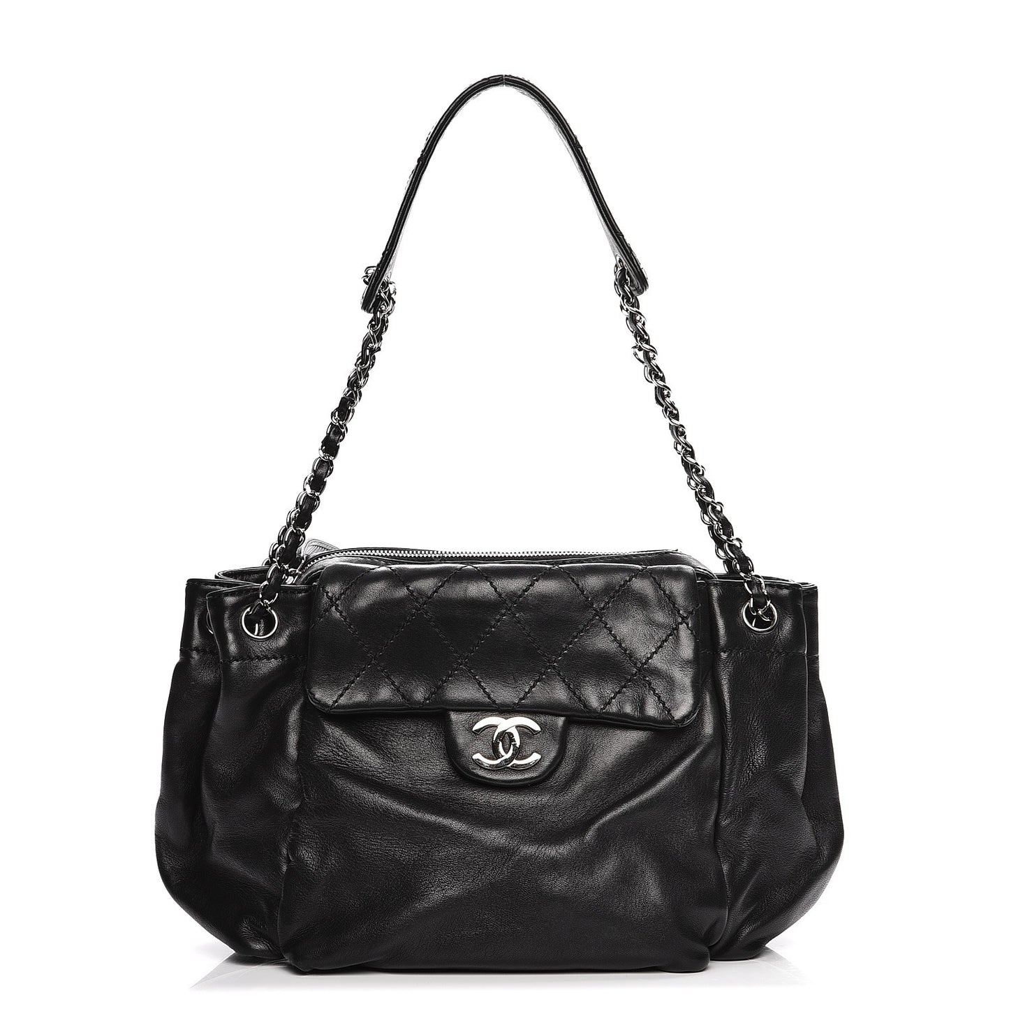 Lambskin Diamond Stitch Shoulder Bag Black