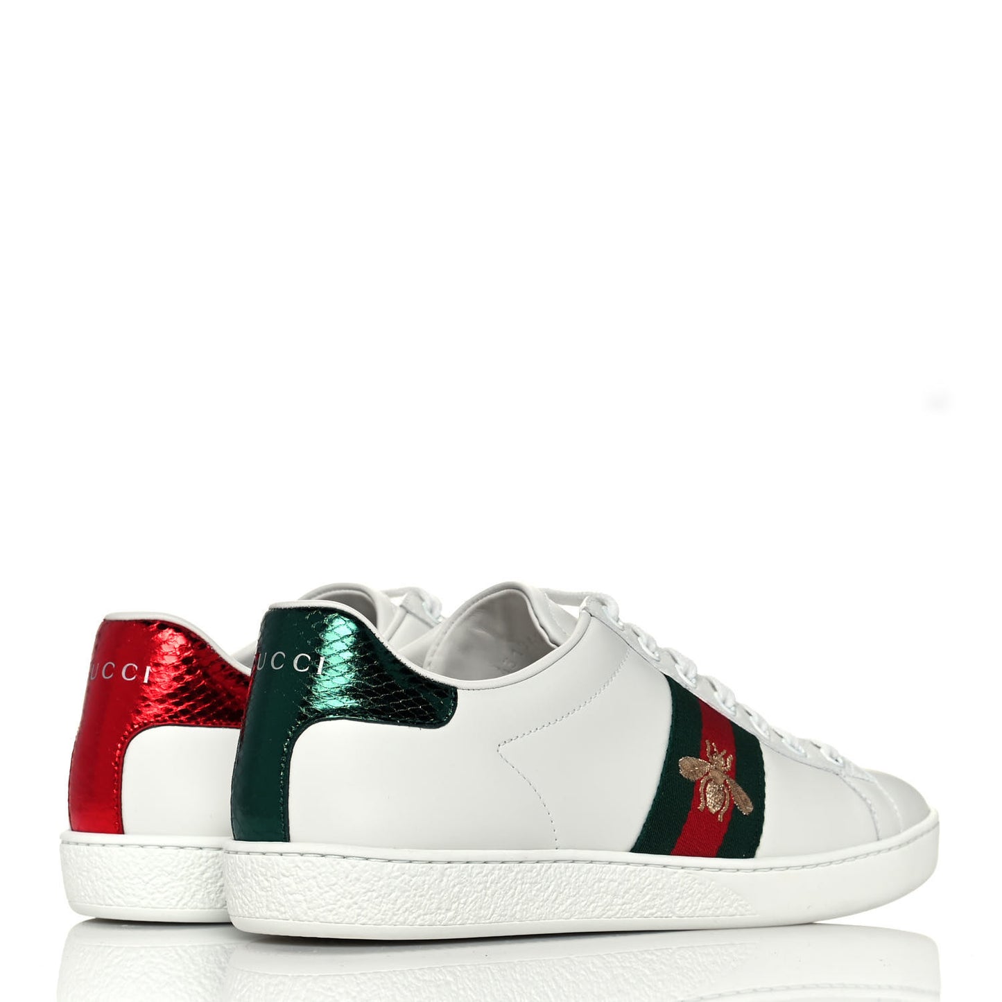 Calfskin Ayers Bee Embroidered Womens Ace Sneakers 37.5 White Green