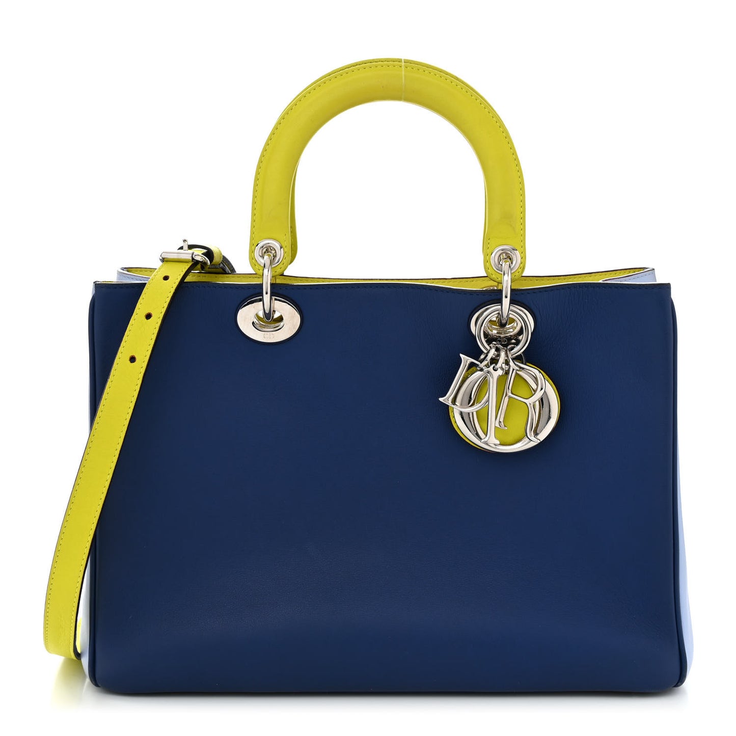 Smooth Calfskin Medium Diorissimo Tote Blue Neon Yellow