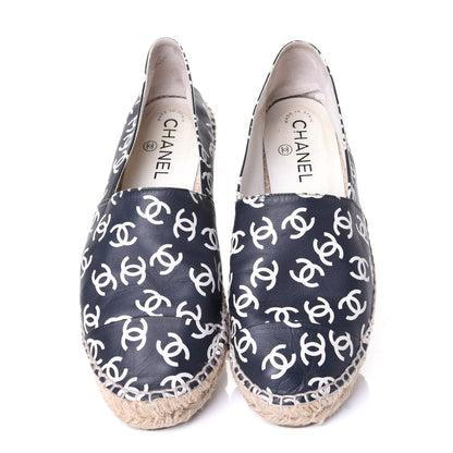 Chanel Lambskin Printed CC Espadrilles 39 Black White 5 of 11