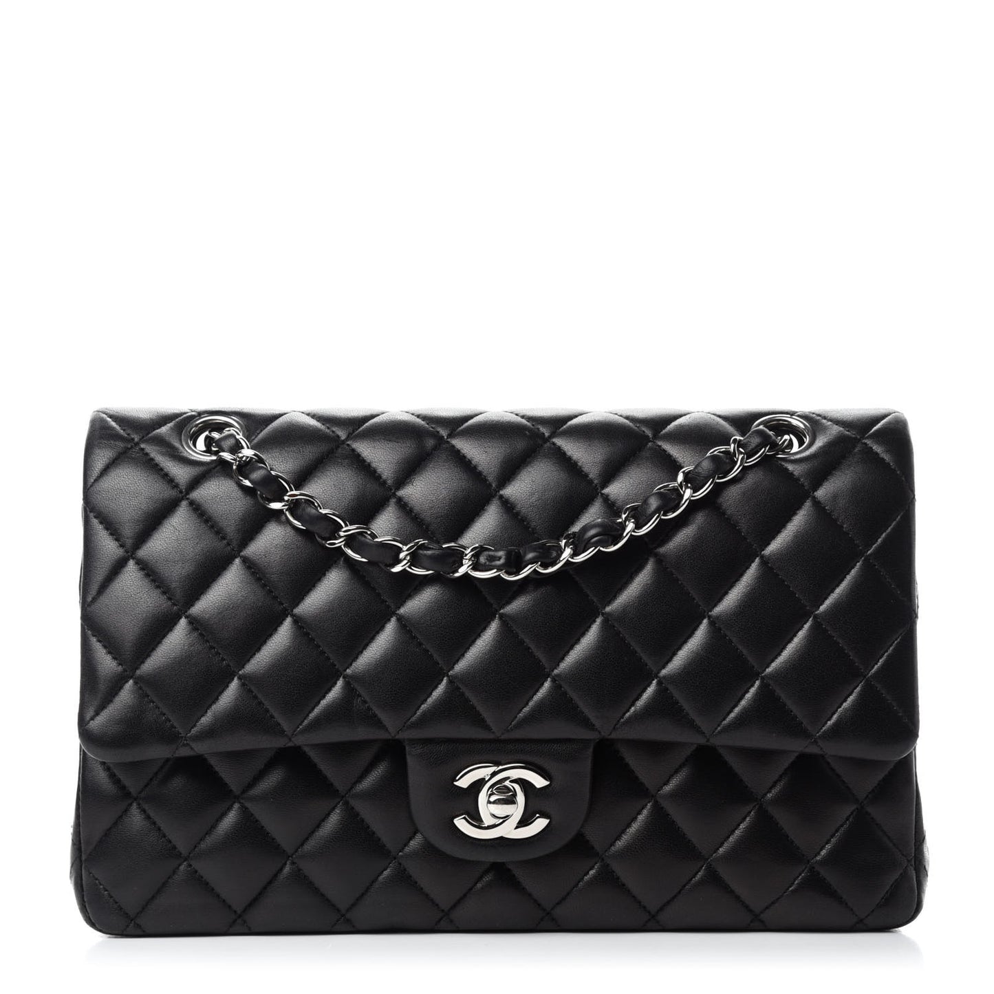 Lambskin Quilted Medium Double Flap Black