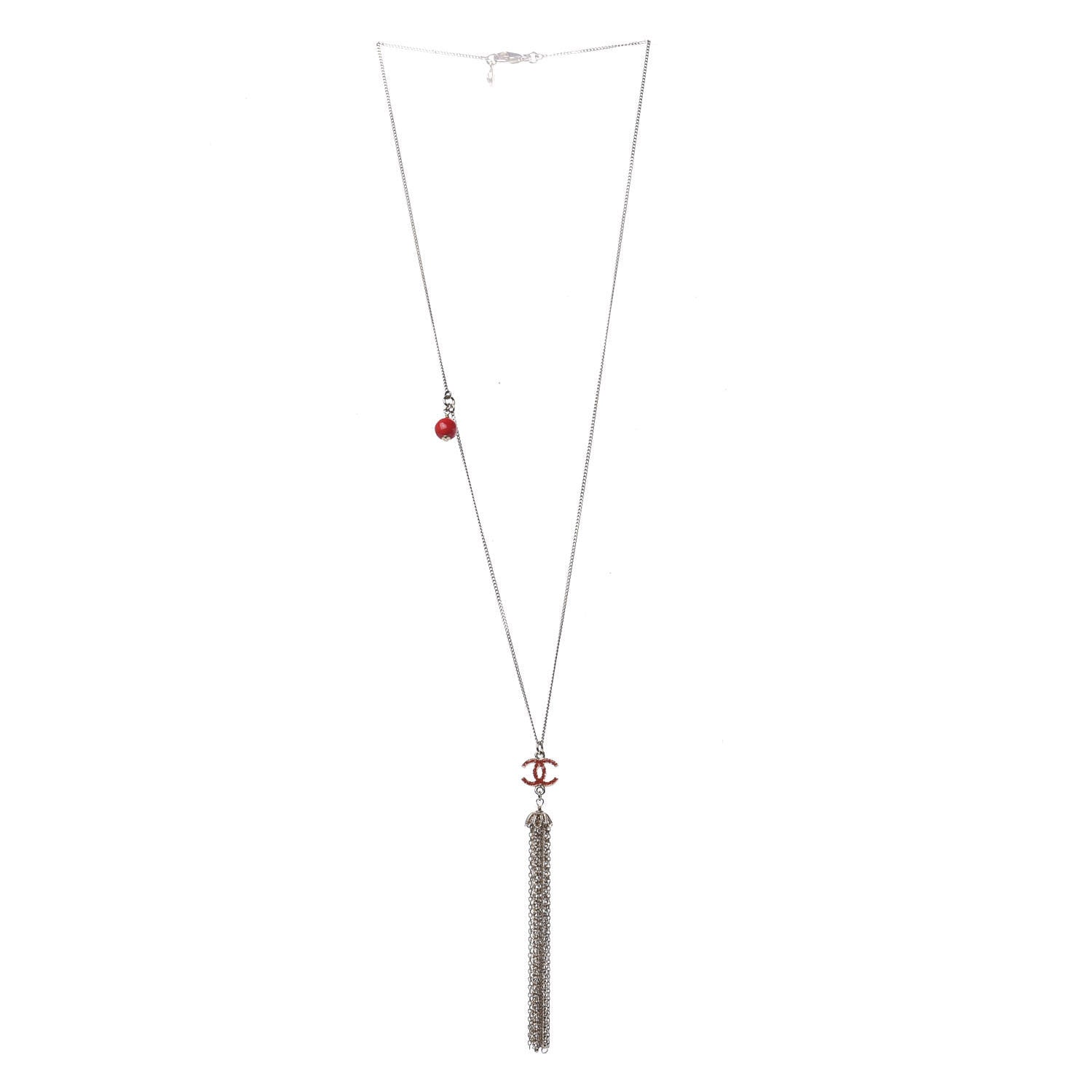 Chanel Enamel Bead Chain Tassel CC Necklace Gold 2 of 5