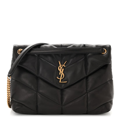 Saint Laurent Lambskin Quilted Medium Loulou Puffer Monogram Chain Satchel Black 1 of 10