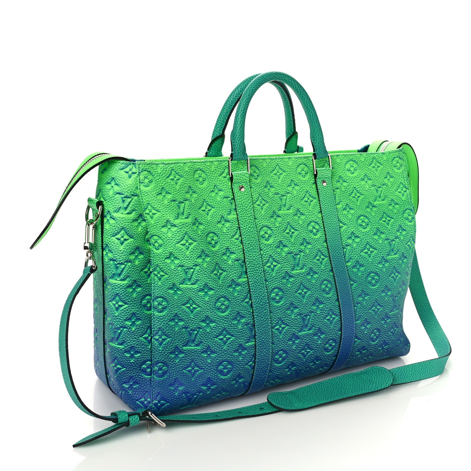 Louis Vuitton Taurillon Illusion Keepall Tote Bleu Vert 3 of 8
