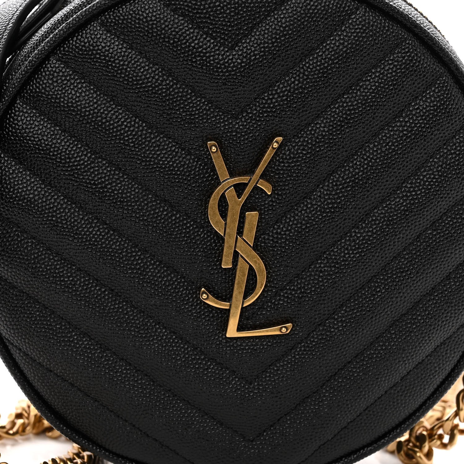 Saint Laurent Grain De Poudre Matelasse Chevron Quilted Round Vinyle Camera Bag Black 7 of 9