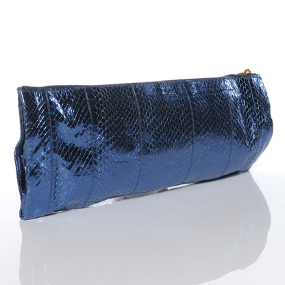 Prada Metallic Snakeskin Jeweled Clutch Denim 4 of 8