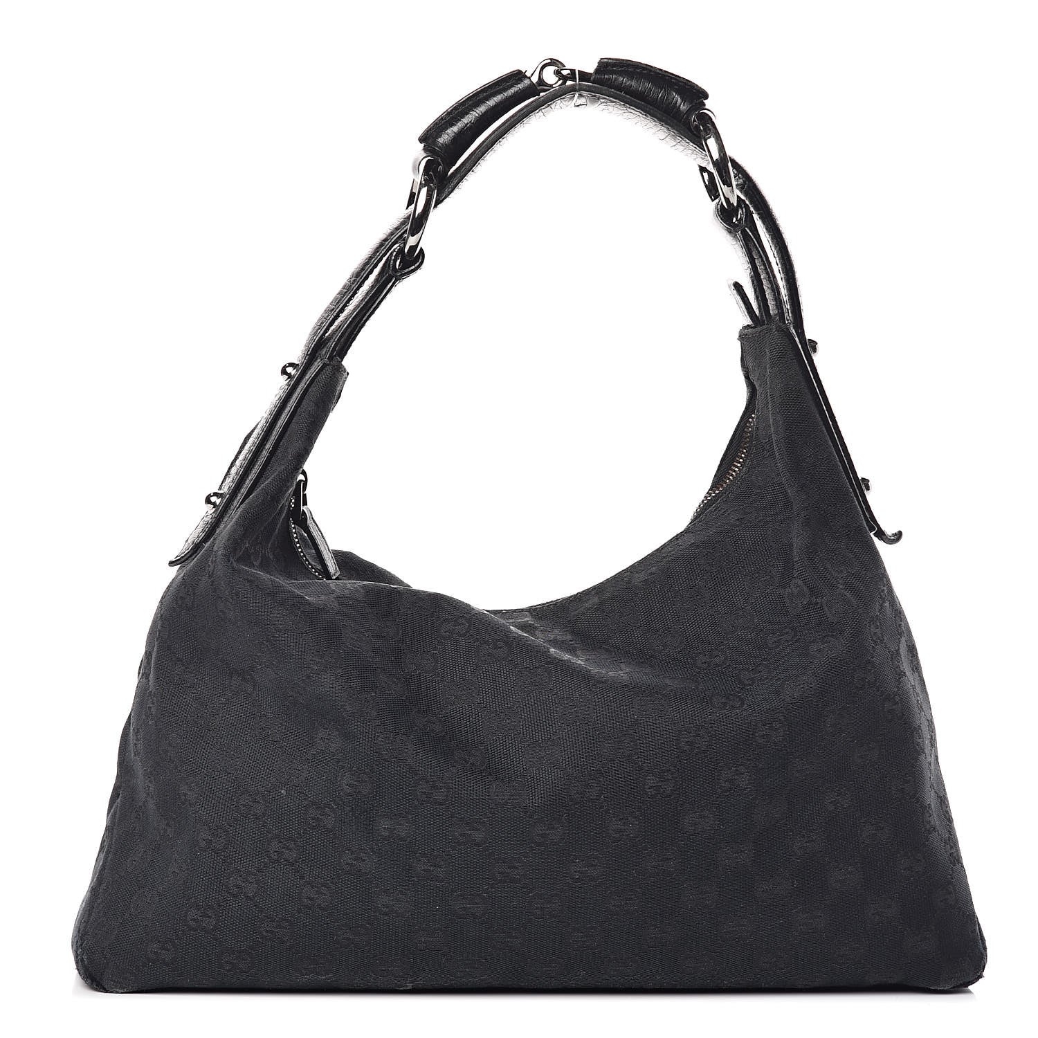Gucci Monogram Medium Horsebit Chain Hobo Black 1 of 17