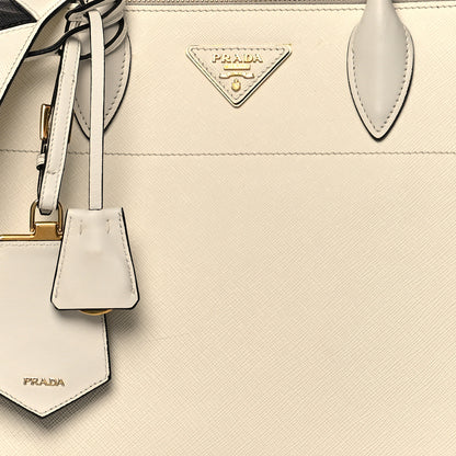 Prada Saffiano City Calfskin Greche Paradigme Bag White Black 8 of 15