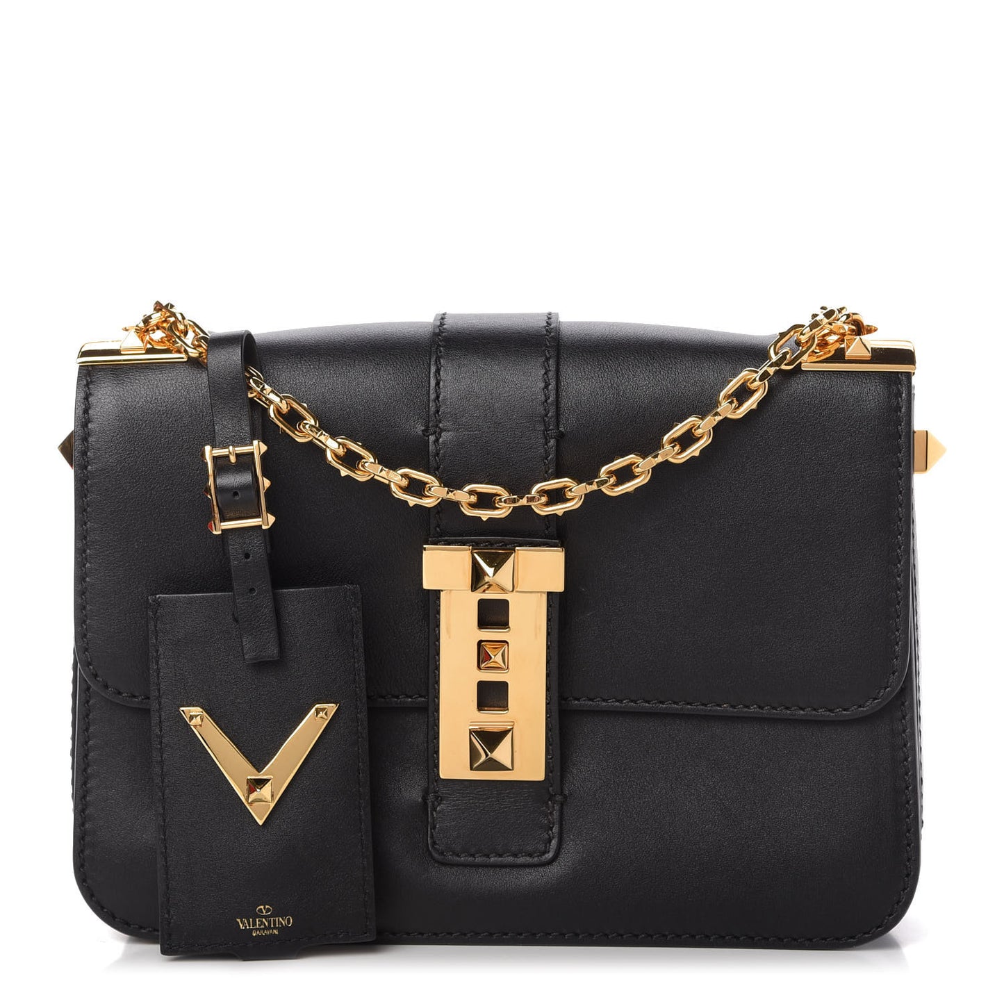 Grained Calfskin B-Rockstud Flap Black