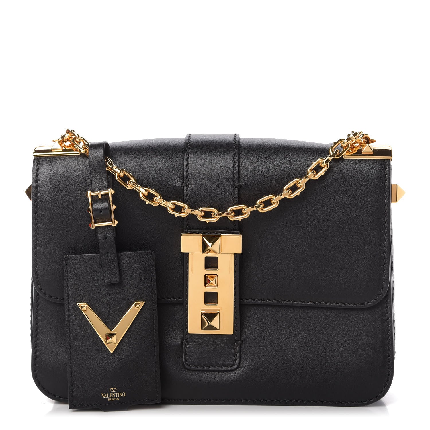 Valentino Garavani Grained Calfskin B-Rockstud Flap Black 1 of 10