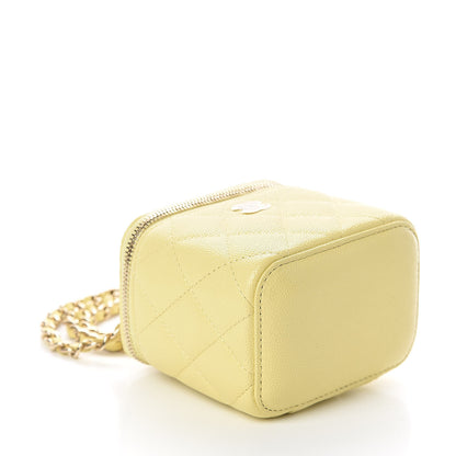 Chanel Caviar Quilted Mini Vanity Case With Chain Yellow 4 of 10