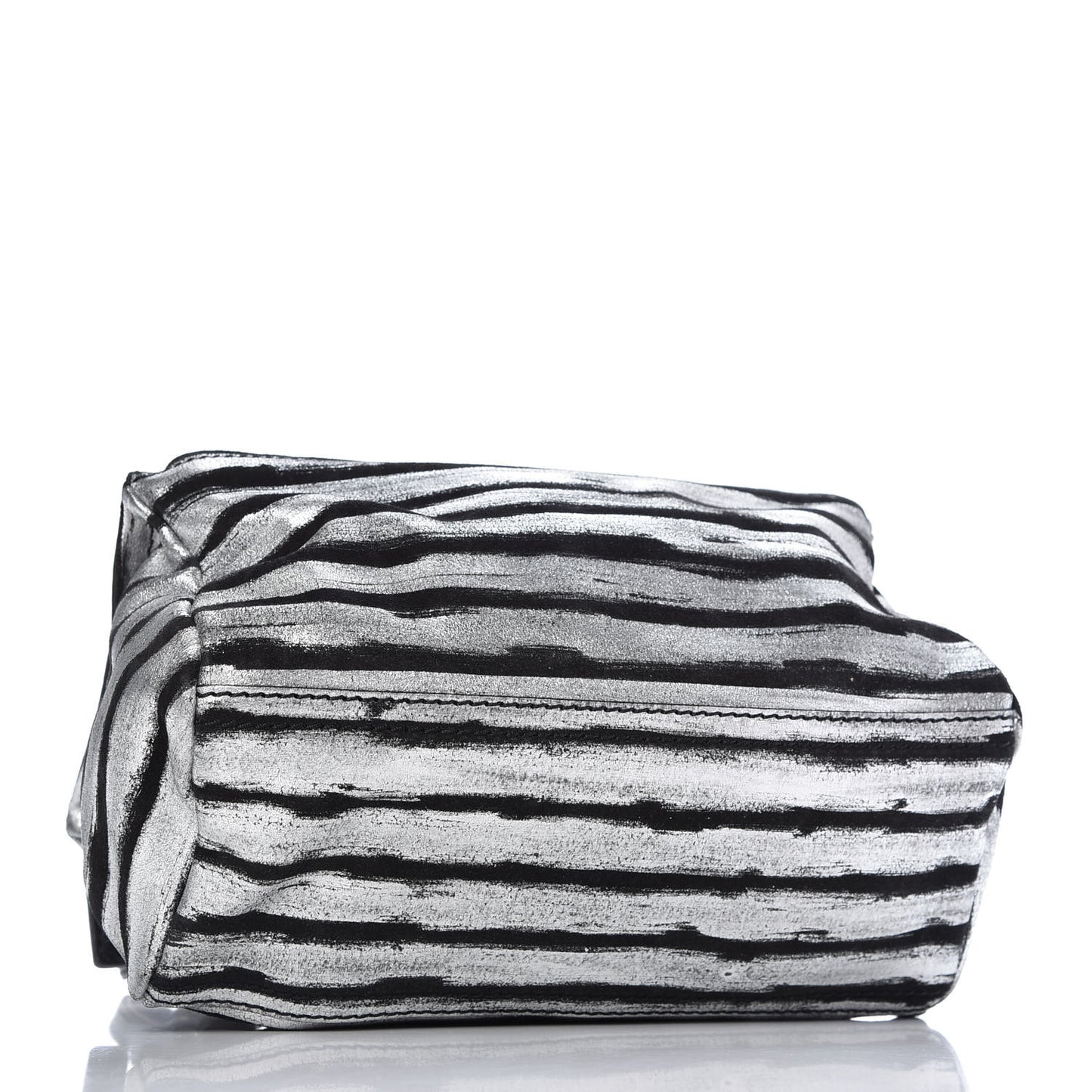 Metallic Calfskin Striped Mini Pandora Black Silver