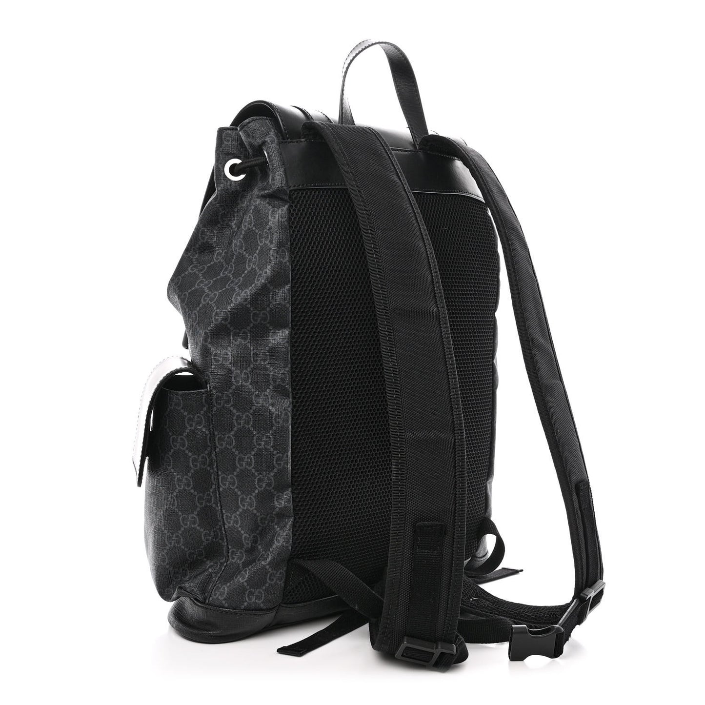 Soft GG Supreme Monogram Calfskin Web Double Buckle Backpack Black