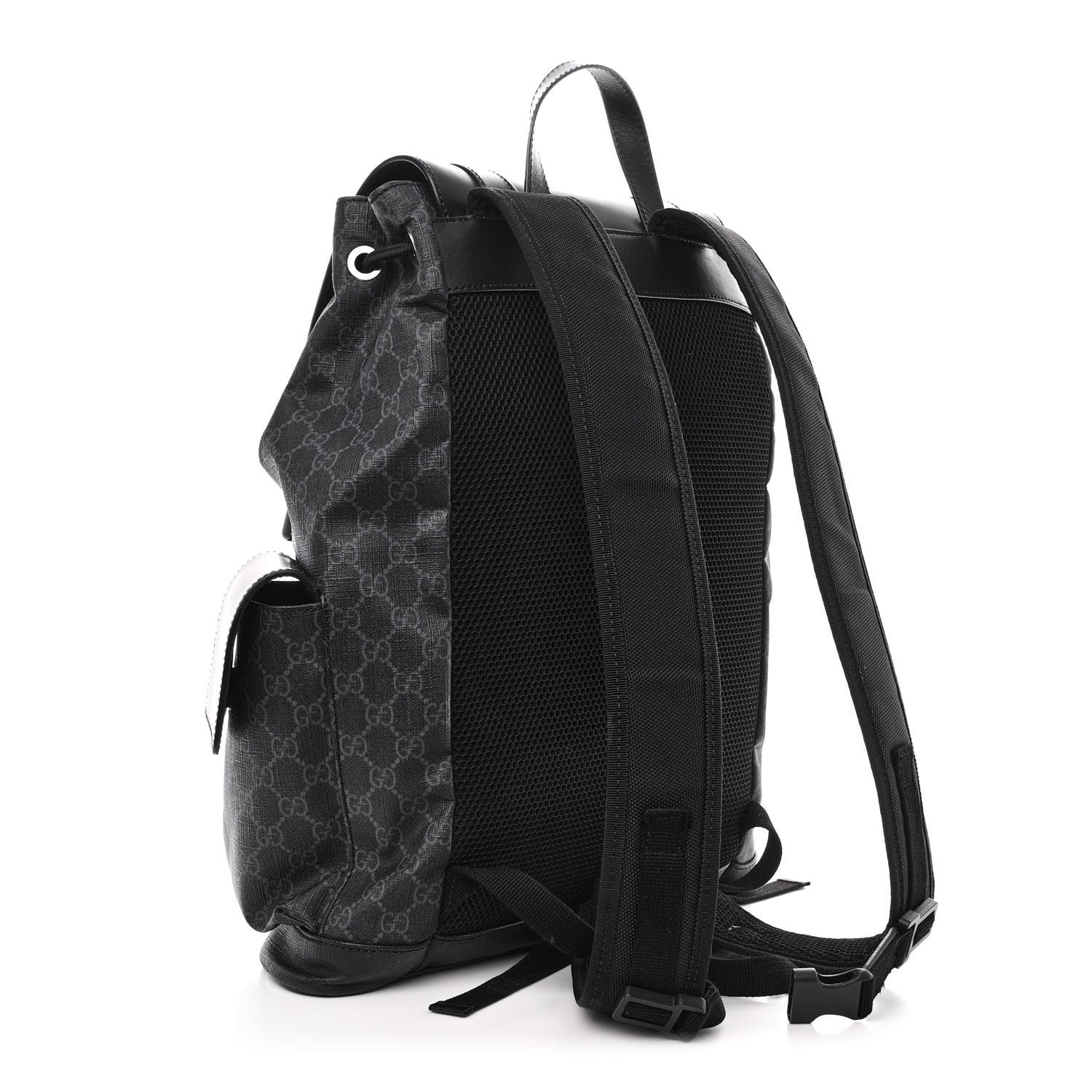 Gucci Soft GG Supreme Monogram Calfskin Web Double Buckle Backpack Black 3 of 12
