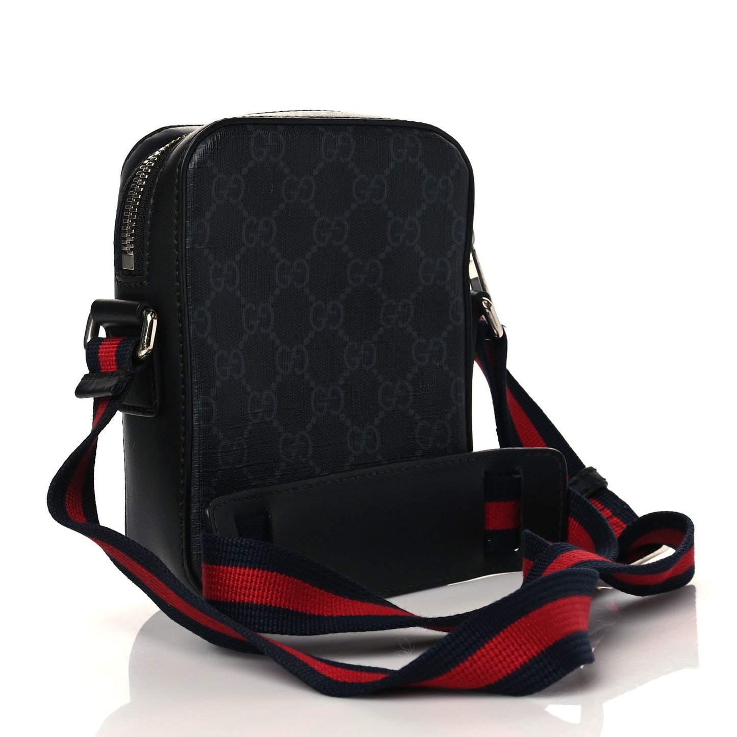 GG Supreme Monogram Appia Calfskin Web Small Camera Messenger Bag Black Grey