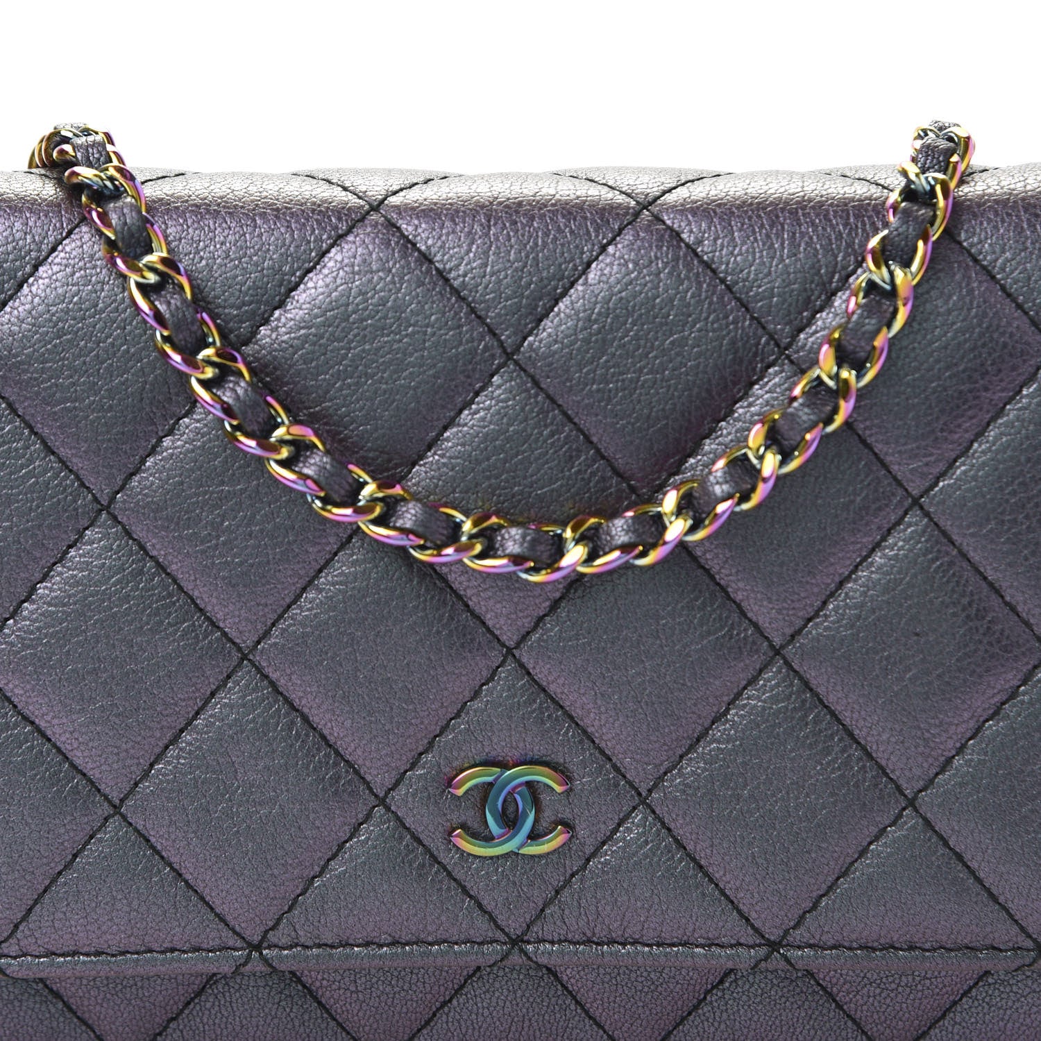 Chanel Iridescent Goatskin Quilted Wallet On Chain WOC Purple 10 of 10