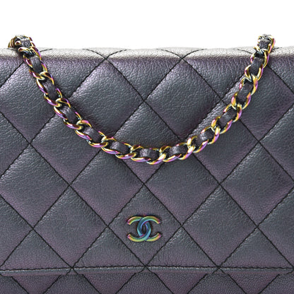 Chanel Iridescent Goatskin Quilted Wallet On Chain WOC Purple 10 of 10