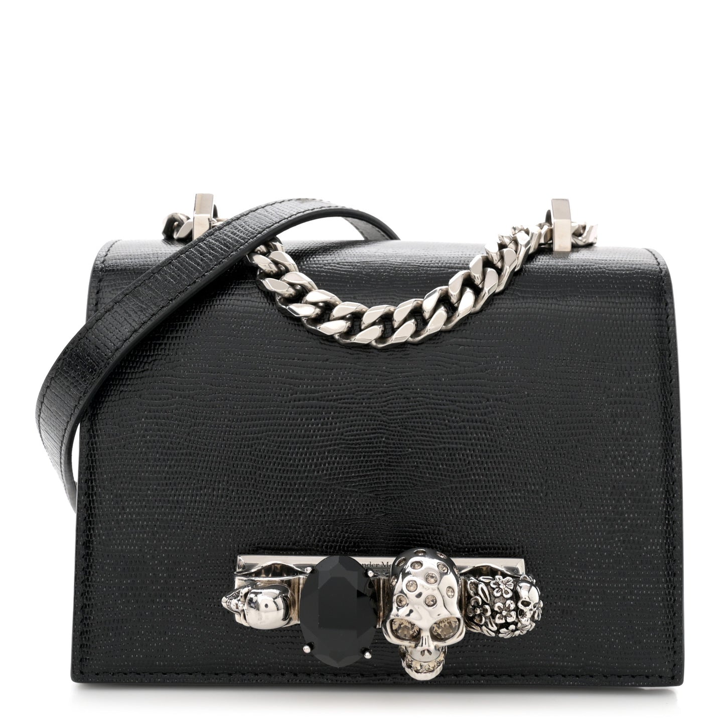 Lizard Embossed Calfskin Knuckle Crossbody Black