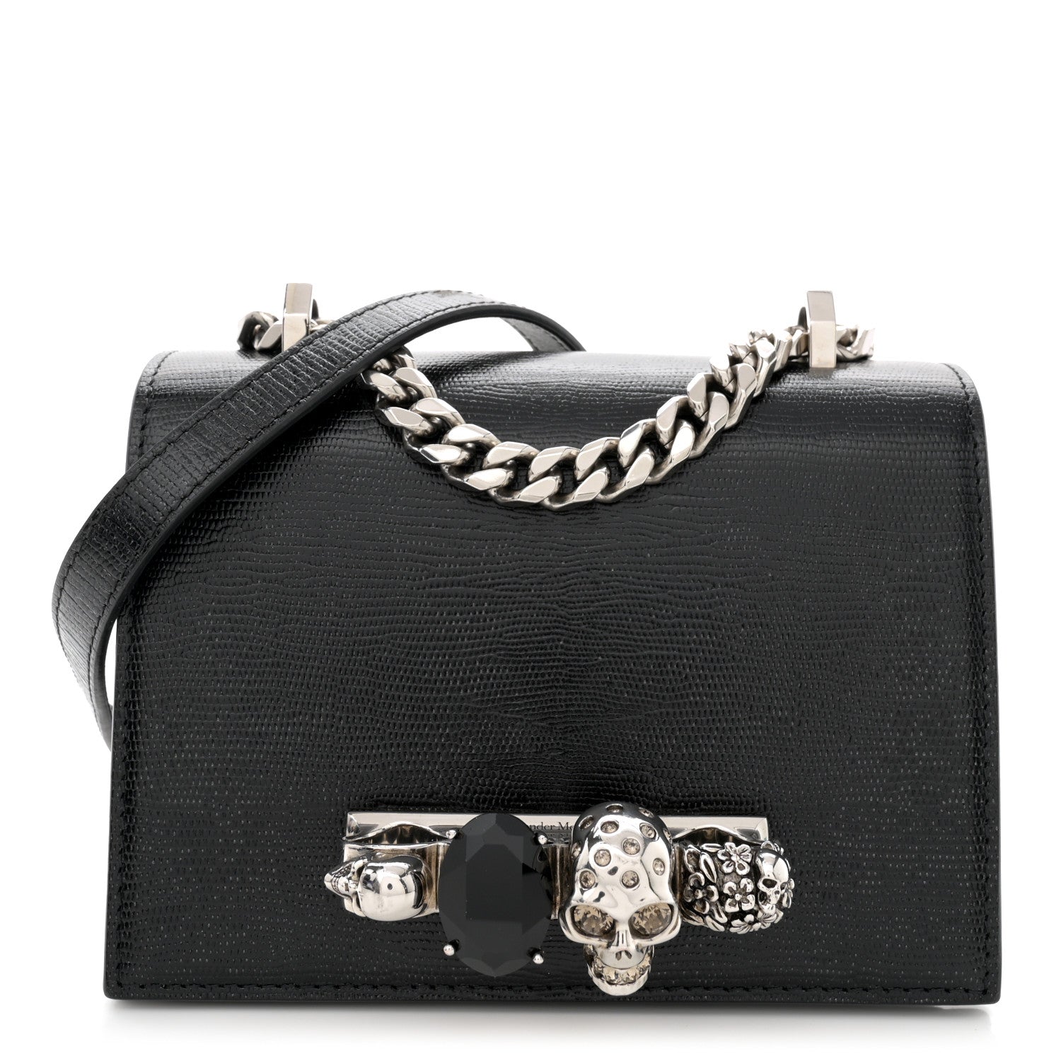 Alexander McQueen Lizard Embossed Calfskin Knuckle Crossbody Black 1 of 12
