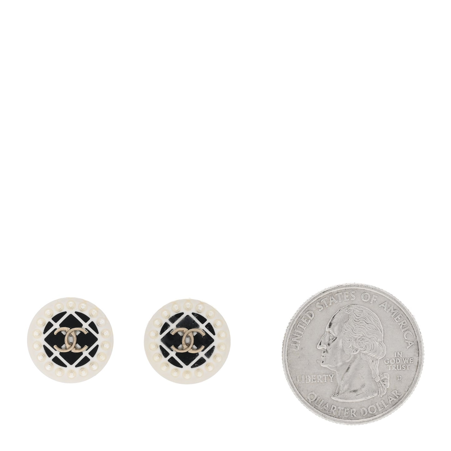 Resin Pearl Round CC Earrings White Black Gold