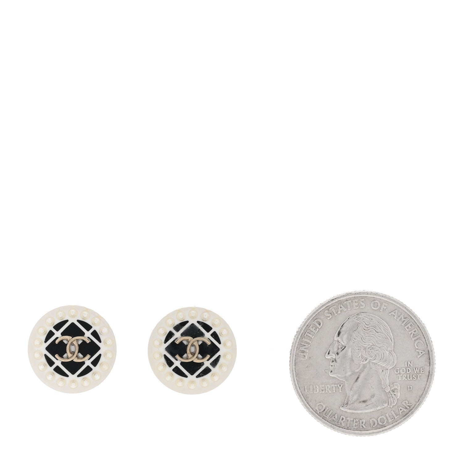 Chanel Resin Pearl Round CC Earrings White Black Gold 2 of 4