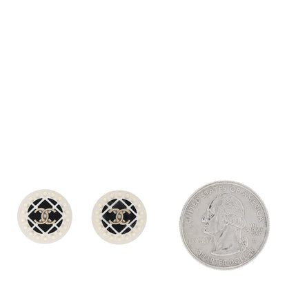 Chanel Resin Pearl Round CC Earrings White Black Gold 2 of 4