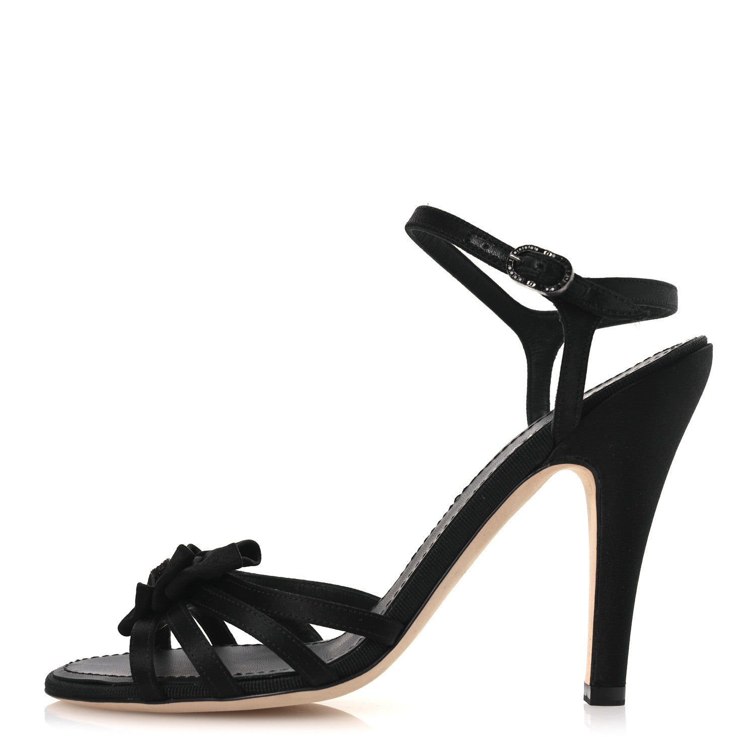 Chanel Satin Crystal CC Bow Sandals 38 Black 1 of 12