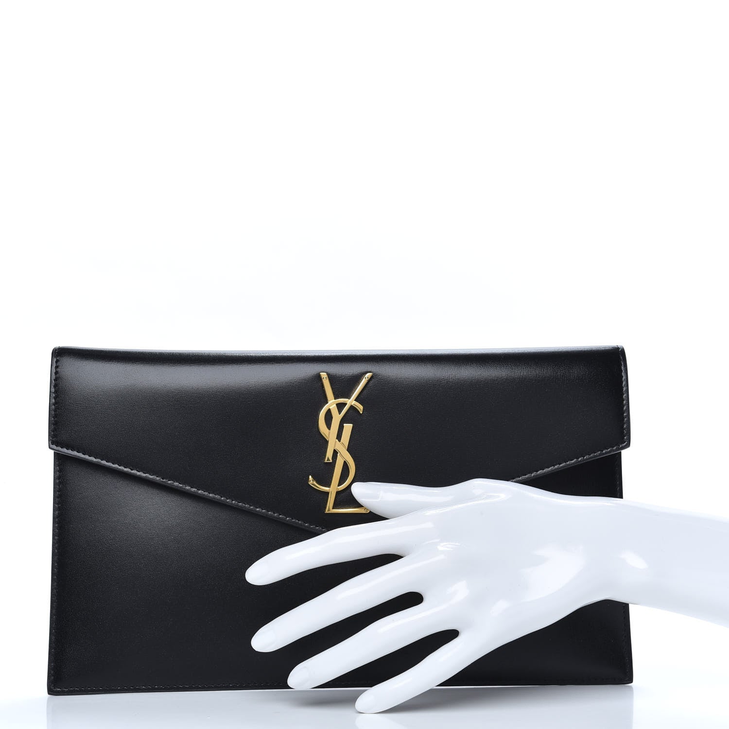 Saint Laurent Smooth Shiny Calfskin Monogram Uptown Pouch Black 2 of 6