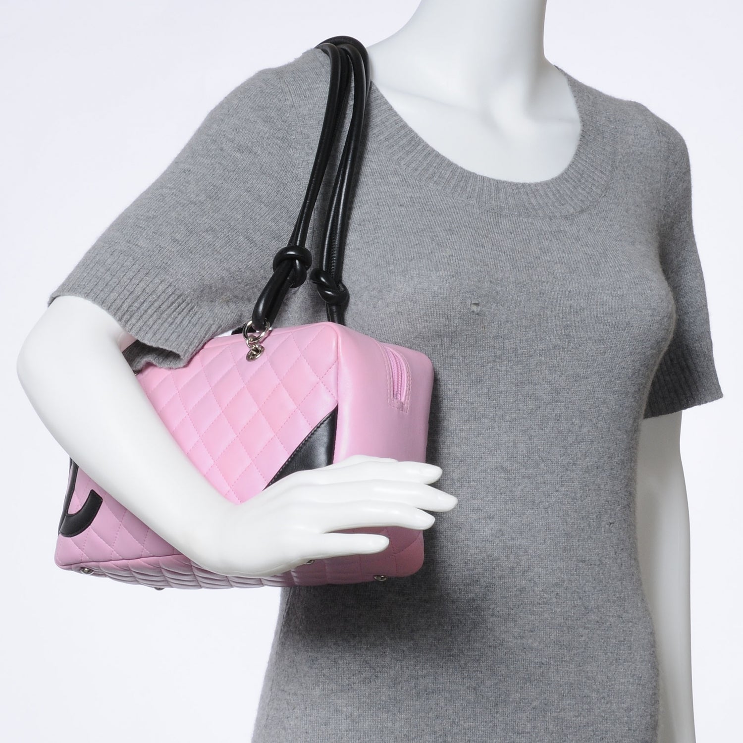 Chanel Calfskin Quilted Large Cambon Bowler Pink Black 2 of 7