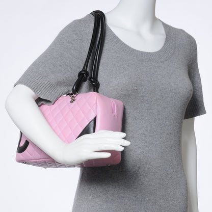 Chanel Calfskin Quilted Large Cambon Bowler Pink Black 2 of 7