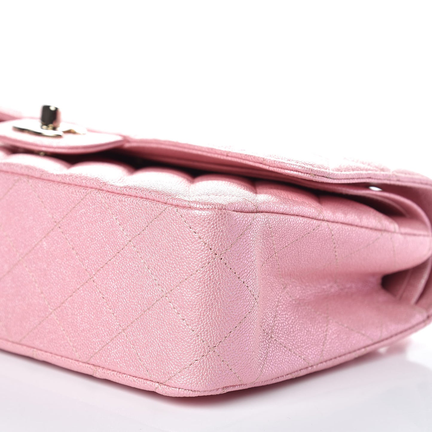 Iridescent Caviar Quilted Medium Double Flap Rose Pink