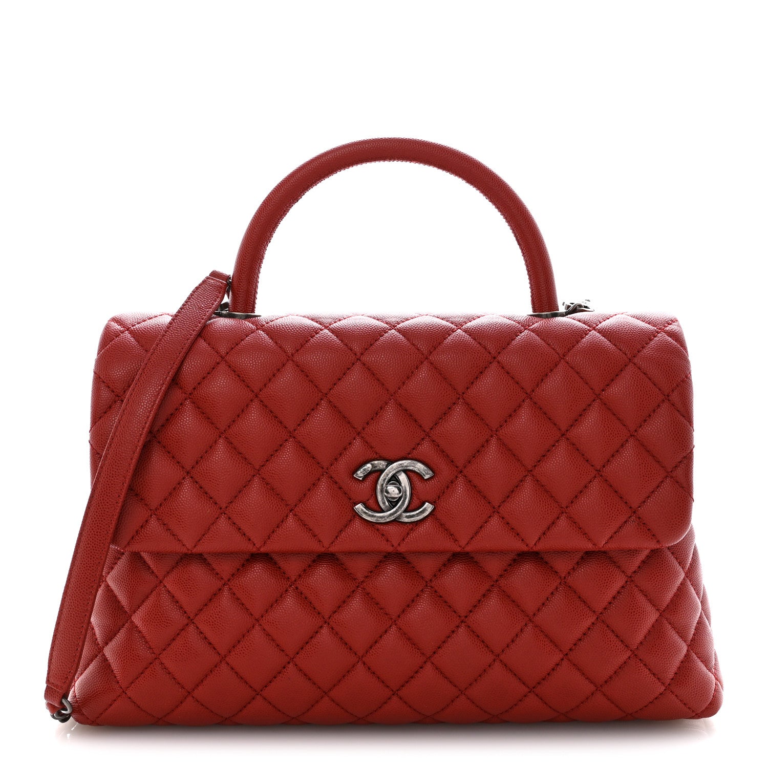 Chanel Caviar Quilted Medium Coco Handle Flap Red 1 of 11