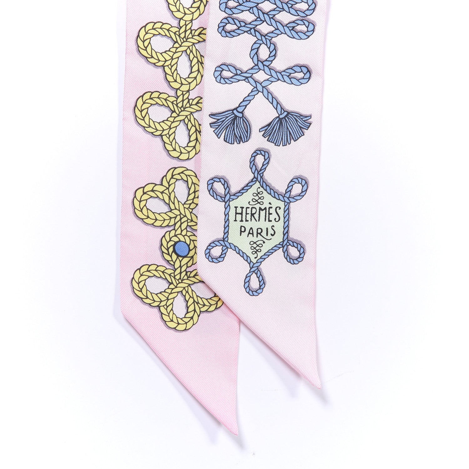 Hermes Silk Galons Et Brandebourg Twilly Rose Pale Bleu Jean 3 of 4